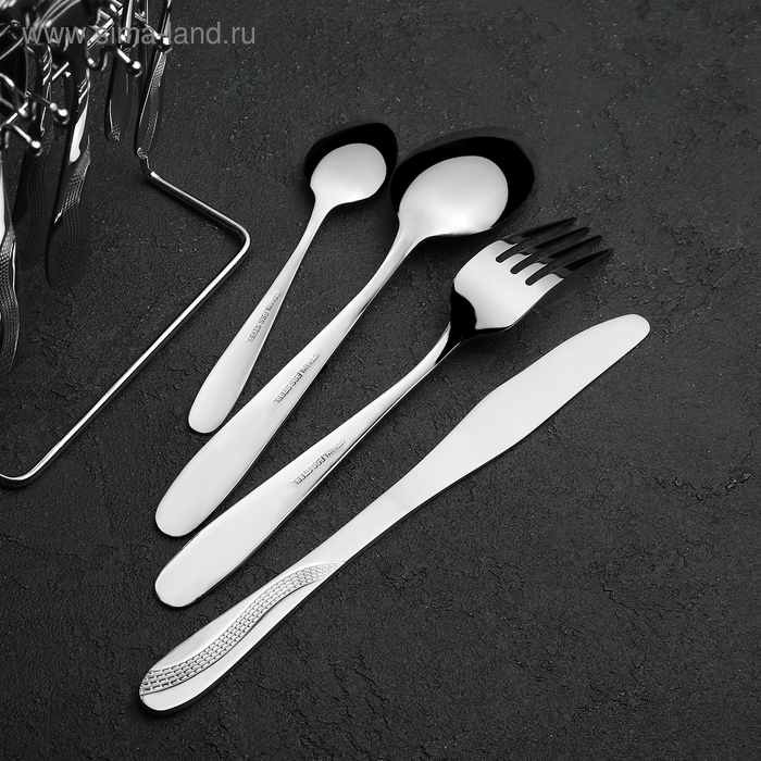 Набор столовых приборов из нержавеющей стали «Водопад», 24 предмета, на подставке, цвет серебряный Набор столовых приборов из нержавеющей стали «Водопад», 24 предмета, на подставке, цвет серебряный