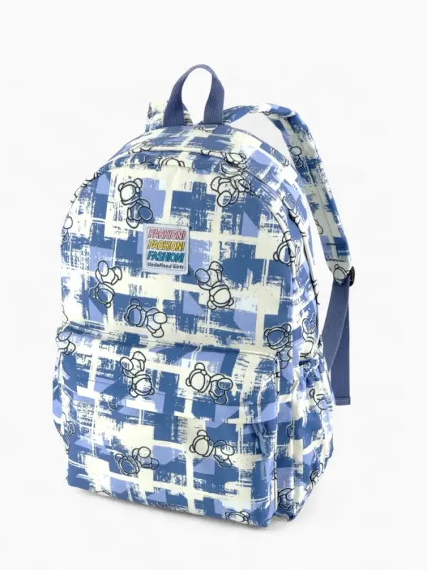 Рюкзак школьный на молнии, с карманами, с принтом, размер 28.5&times;12&times;41 см, синий