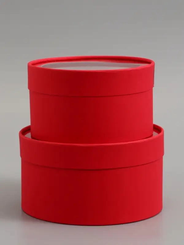 Набор подарочных коробок 2 в 1 круглых,  красная, с окном, 21 х 11 - 18 х 10 см