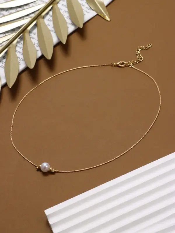 Кулон на цепочке &laquo;Жемчужина&raquo;, белый в золоте, 39 см