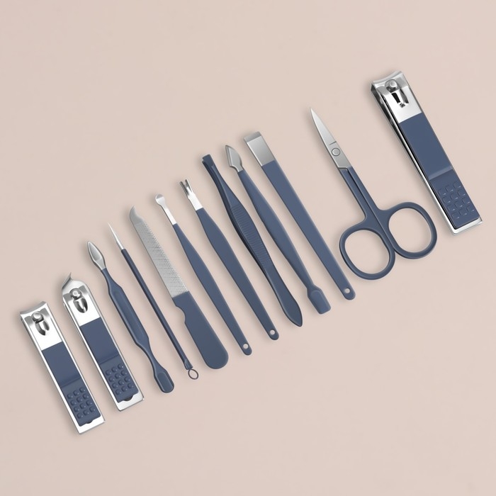 Набор маникюрный, 12 предметов, в футляре, цвет синий Набор маникюрный, 12 предметов, в футляре, цвет синий