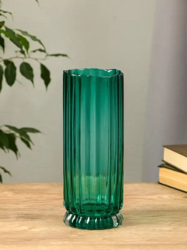 Ваза стекло настольная  Ваза стекло настольная "Верена" 25,5х10 см, зелёный