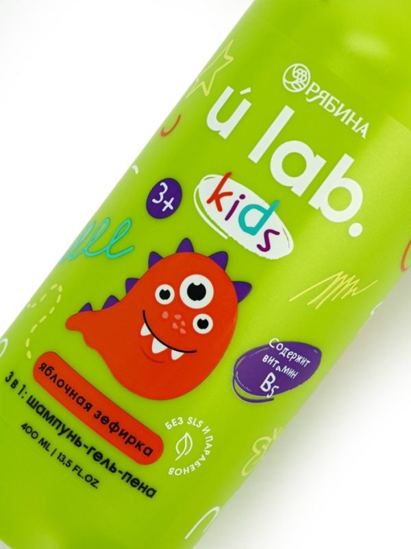 Детский шампунь-гель-пена 3в1 «Монстрики», 400 мл, аромат сладкая яблочная зефирка, ULAB Детский шампунь-гель-пена 3в1 «Монстрики», 400 мл, аромат сладкая яблочная зефирка, ULAB