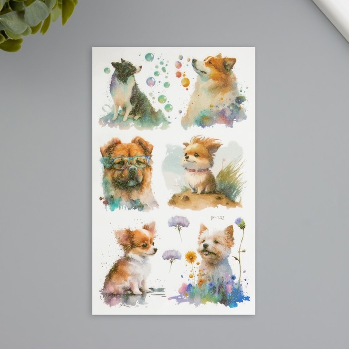 Татуировка на тело фосфорные с блёстками Татуировка на тело фосфорные с блёстками "Собачки" 7,5х12 см