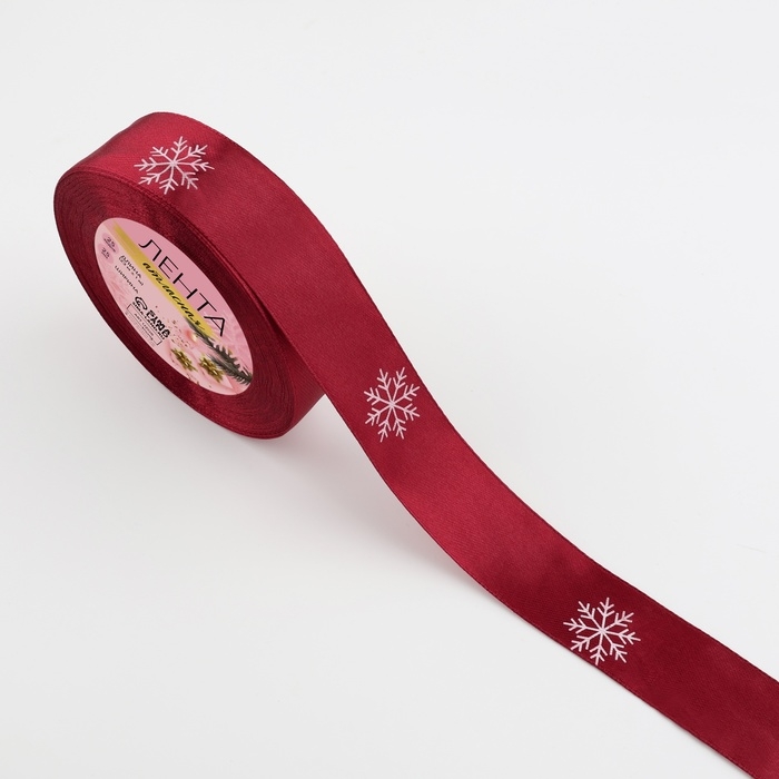 Новый год! Лента атласная «Снежинки», 25 мм, 23 ± 1 м, цвет красный/белый №033 Новый год! Лента атласная «Снежинки», 25 мм, 23 ± 1 м, цвет красный/белый №033