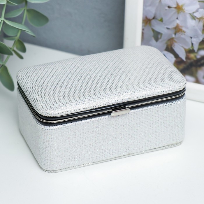 Шкатулка кожзам для украшений  Шкатулка кожзам для украшений "Мелкие квадратики. Серебро" 6х7х12 см