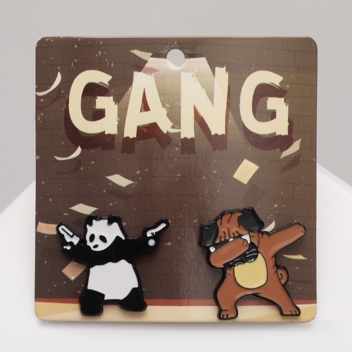 Набор значков (2 шт.) «Бандиты», цветной в чёрном металле Набор значков (2 шт.) «Бандиты», цветной в чёрном металле