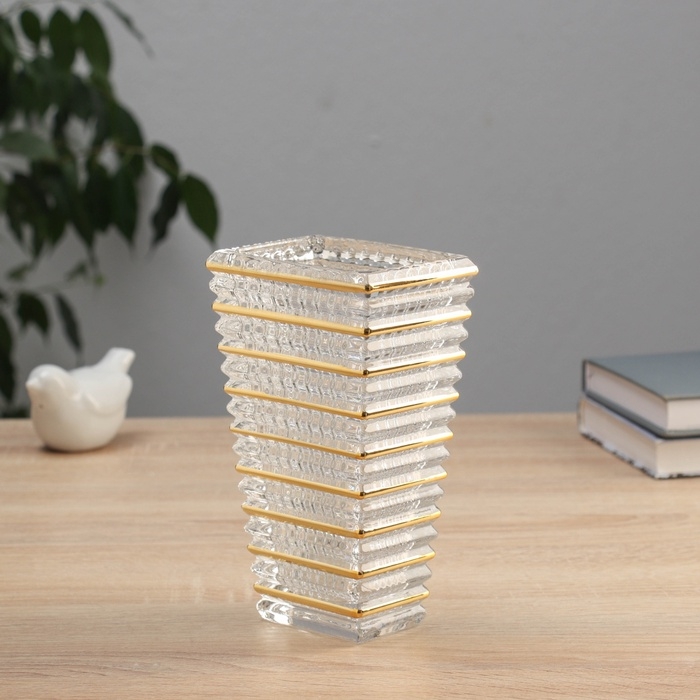 Ваза стекло настольная  Ваза стекло настольная "Милагрос" полосы объём, h-17,5см, d-10х7 см, прозрачный