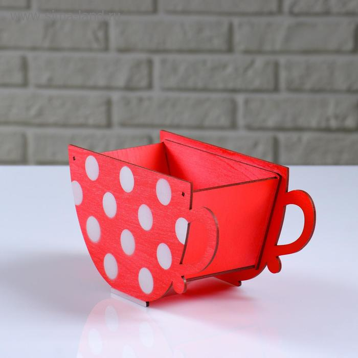 Кашпо деревянное  Кашпо деревянное "Чашка в горошек", красный, 20×9×11 см