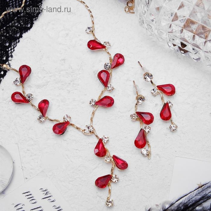 Набор 2 предмета: серьги, колье «Изумление» цветение, цвет красно-белый в золоте, 42 см Набор 2 предмета: серьги, колье «Изумление» цветение, цвет красно-белый в золоте, 42 см