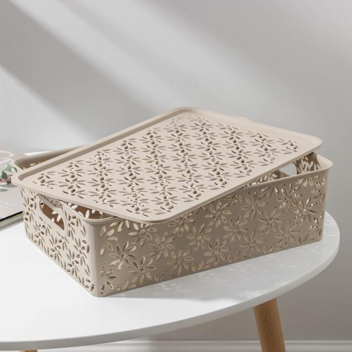 Корзина для хранения с крышкой «Ромашки», 7,5 л, 35×24,5×10,5 см, цвет латте