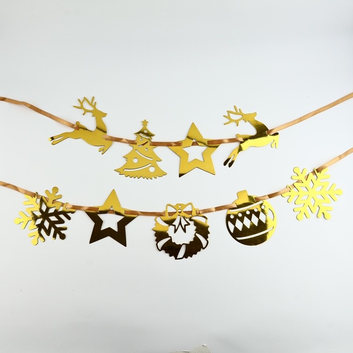 Гирлянда на ленте «Новогодняя», на Новый год, золото Гирлянда на ленте «Новогодняя», на Новый год, золото