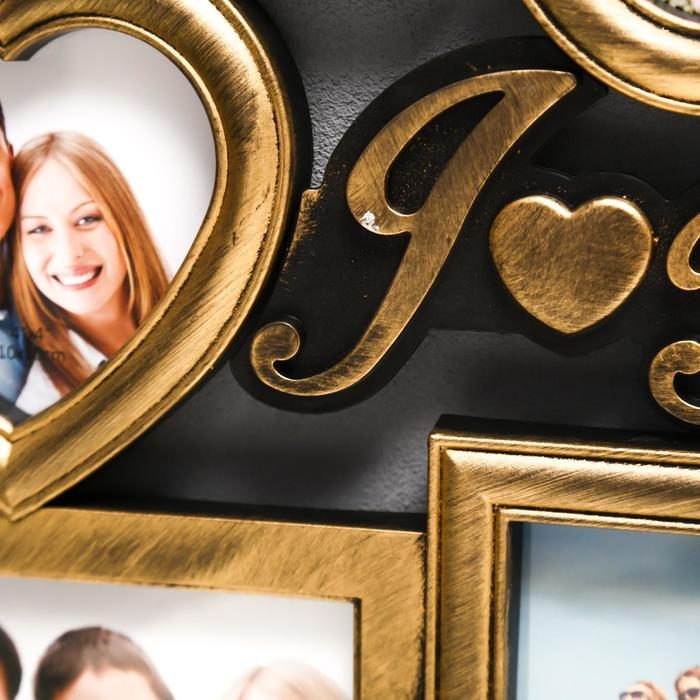 Фоторамка пластик на 8 фото 12х12, 10х15 см  Фоторамка пластик на 8 фото 12х12, 10х15 см "Я люблю тебя" золото 43х43 см