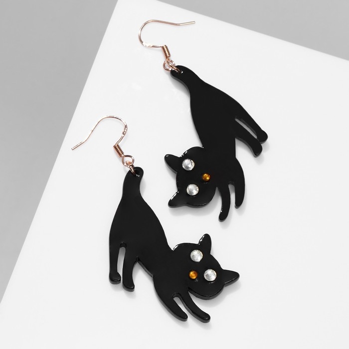 Серьги акрил &laquo;Кот&raquo; хвостатый, цвет чёрный в золоте