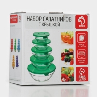 Набор стеклянных салатников с крышками Доляна «Классика», 5 предметов: 100 мл, 200 мл, 300 мл, 400 мл, 850 мл, цвет фиолетовый