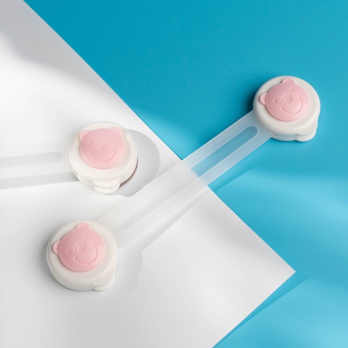 Набор блокираторов для дверей и ящиков «Мишка», универсальные, гибкие, 2 шт., цвет розовый/белый, Крошка Я Набор блокираторов для дверей и ящиков «Мишка», универсальные, гибкие, 2 шт., цвет розовый/белый, Крошка Я