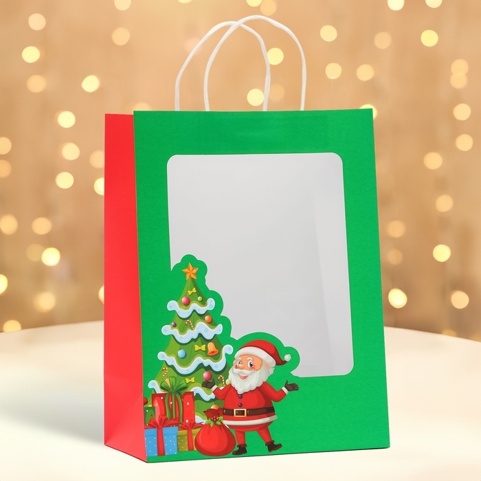 Пакет подарочный новогодний с окном Пакет подарочный новогодний с окном "Дед Мороз" 26 х 35 х 16 см.