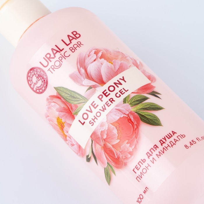 Гель для душа, питание и ароматерапия, 300 мл, аромат пиона и миндаля, TROPIC BAR by URAL LAB