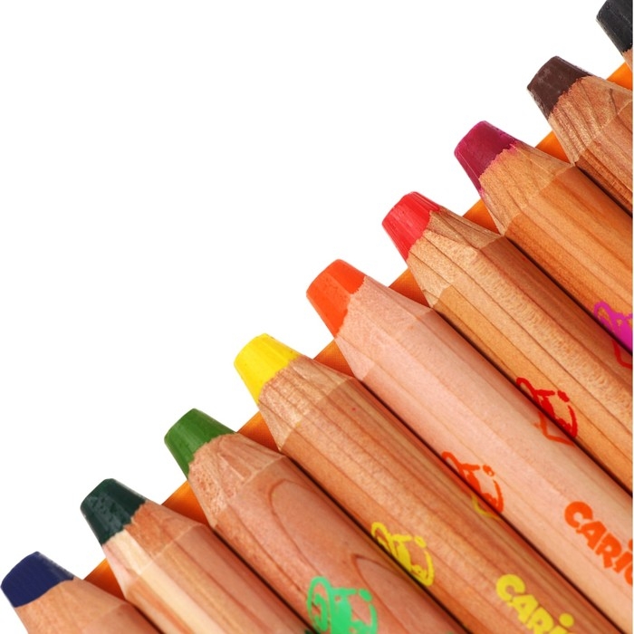 Мелки восковые 10 цветов, Carioca Мелки восковые 10 цветов, Carioca "Baby", 3 в 1, утолщенные корпус, грифель 10 мм, удобные для захвата, яркие цвета, точилка в подарок, для малышей