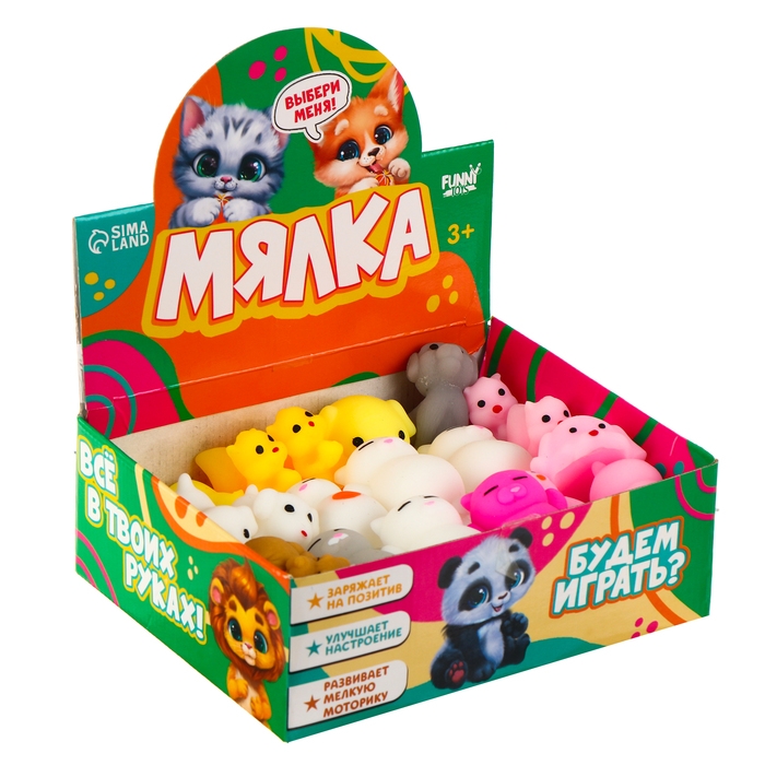 Антистресс сквиш мялка «Веселись», животные микс , в шоубоксе Антистресс сквиш мялка «Веселись», животные микс , в шоубоксе