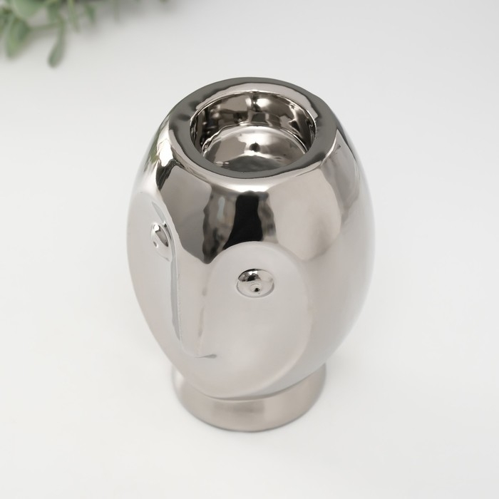 Подсвечник керамика на 1 свечу  Подсвечник керамика на 1 свечу "Сова Сипуха" d=3,5 серебро 9х8,5х12,5 см