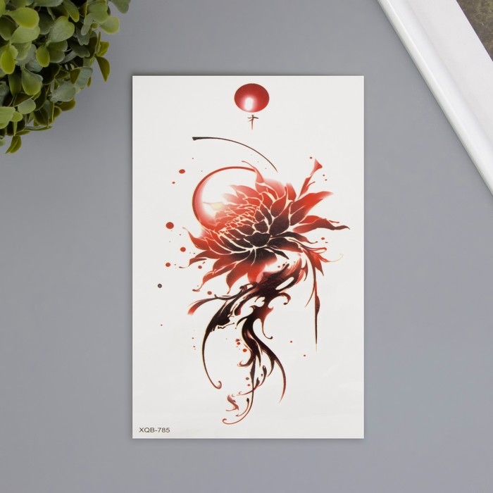 Татуировка на тело цветная  Татуировка на тело цветная "Цветок красными чернилами" 11,4х21 см