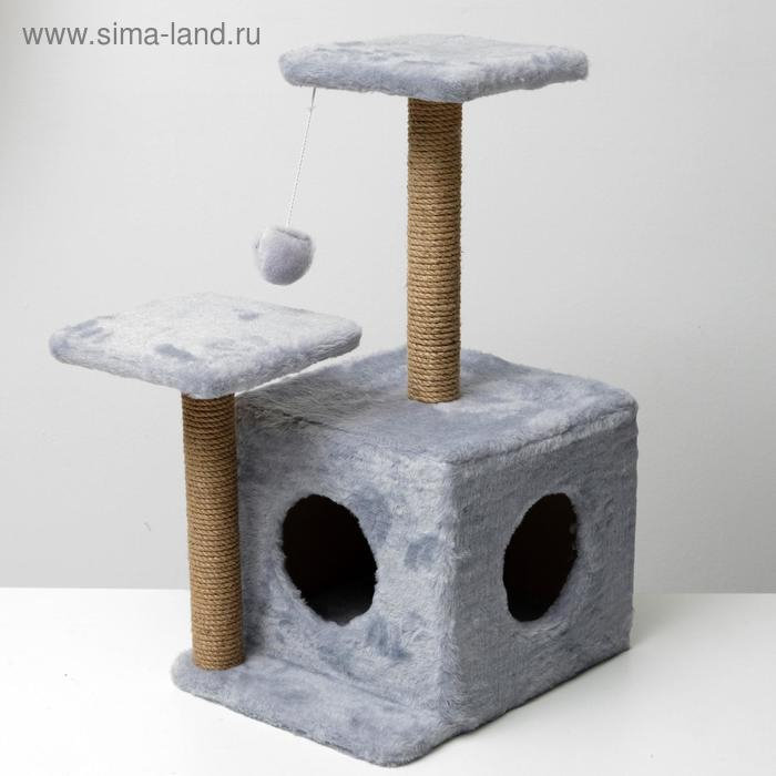 Домик для кошек с когтеточкой, квадратный, 3х-этажный, 45 × 47 × 75 см, серая