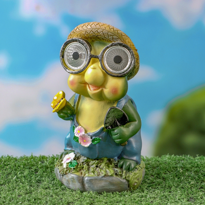 Садовый фонарь  Садовый фонарь "Лягушонок с бабочкой" 7х8х15см