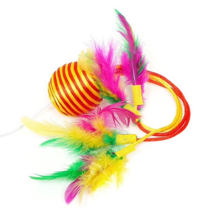 Дразнилка-удочка  Дразнилка-удочка "Шар с перьями", оранжевая на оранжевой ручке