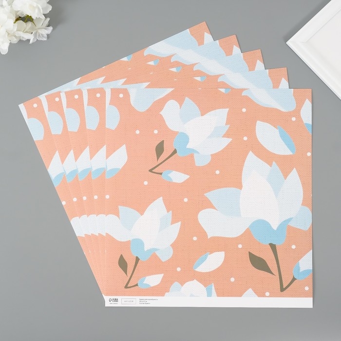 Бумага для скрапбукинга Бумага для скрапбукинга "Нежно-голубые цветы" плотность 180 гр набор 5 шт 30,5х32 см