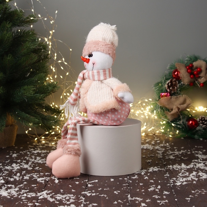 Мягкая игрушка Мягкая игрушка "Снеговик с полосатыми длинными ножками" 43х18 см, бело-розовый