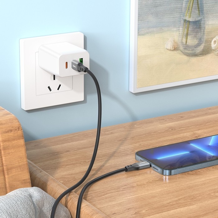 Кабель Hoco X92, Type-C - Lightning, 3 м, оплётка силикон, чёрный Кабель Hoco X92, Type-C - Lightning, 3 м, оплётка силикон, чёрный