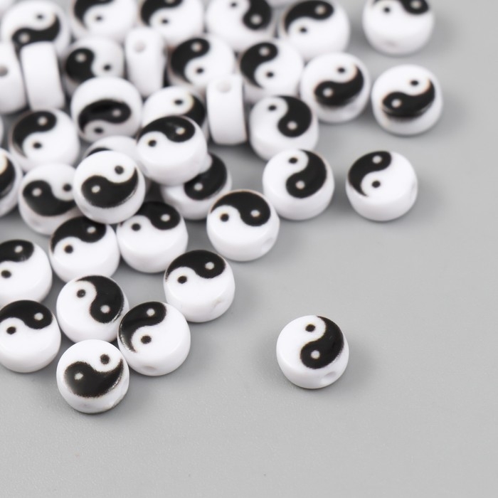 Бусины для творчества пластик Бусины для творчества пластик "Инь-ян" бело-чёрный набор 50 шт 0,4х0,7х0,7 см