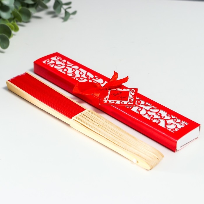 Веер бамбук, текстиль h=21 см  Веер бамбук, текстиль h=21 см "Моноцвет" в коробке, красный