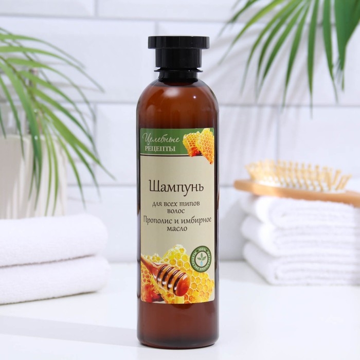 Шампунь для всех типов волос  Шампунь для всех типов волос "Целебные рецепты" прополис и имбирное масло, 400 мл