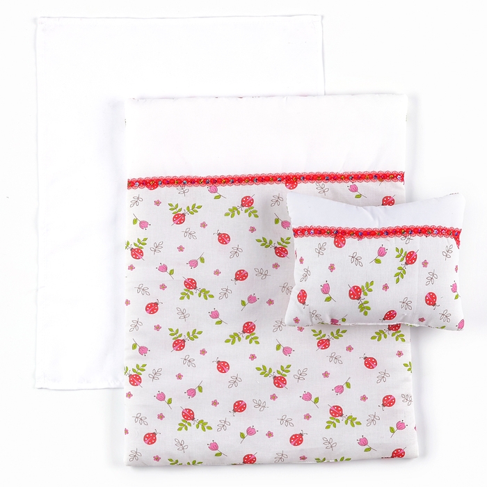 Кукольное постельное «Божьи коровки «: простынь, одеяло 46 × 36 см, подушка 23 × 17 см Кукольное постельное «Божьи коровки «: простынь, одеяло 46 × 36 см, подушка 23 × 17 см