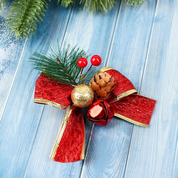 Украшение ёлочное Украшение ёлочное "Зимнее чудо" бантик блеск шарики (набор 3 шт) 10х8 см, микс