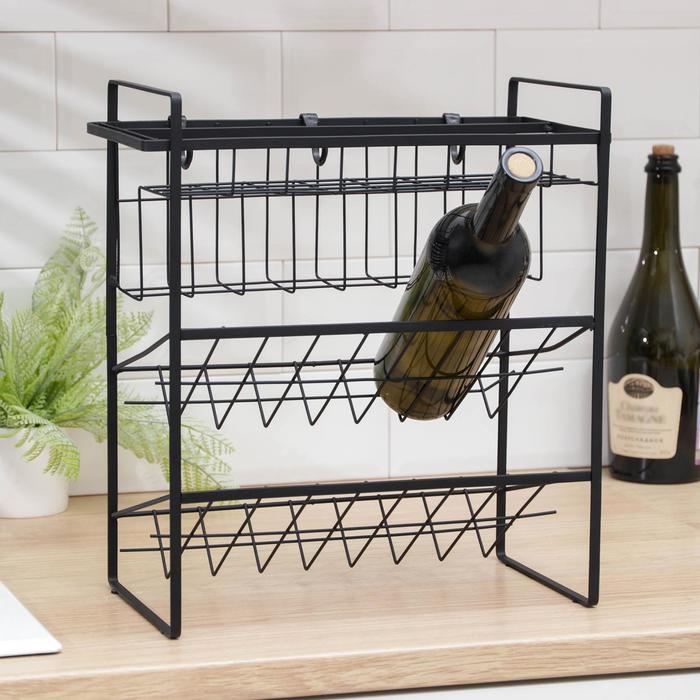 Подставка для бутылок Доляна, 2 яруса, угол 45 градусов, цвет чёрный Подставка для бутылок Доляна, 2 яруса, угол 45 градусов, цвет чёрный