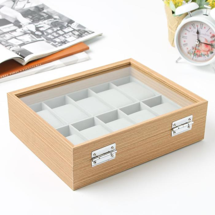 Шкатулка дерево под часы 10 отделений Шкатулка дерево под часы 10 отделений "Бежевая" 7,5х21х26 см