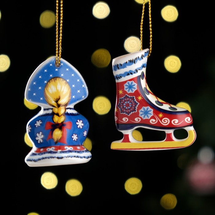 Набор ёлочных игрушек Набор ёлочных игрушек "Снегурочка и конек", 6 см