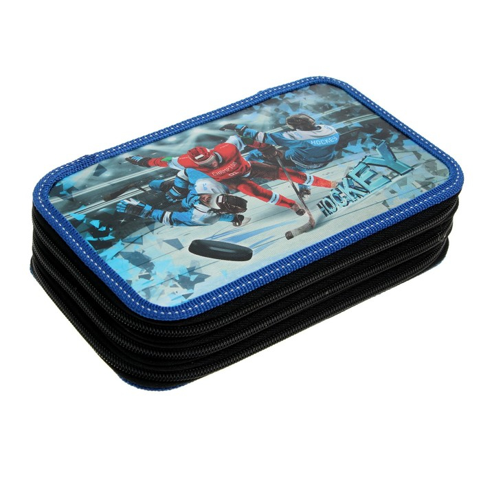 Пенал 3 секции, 125 х 205 х 55 мм, Calligrata 8П26/3 Пенал 3 секции, 125 х 205 х 55 мм, Calligrata 8П26/3 "Хоккеисты" (с эффектом металлика) ,ламинированный картон