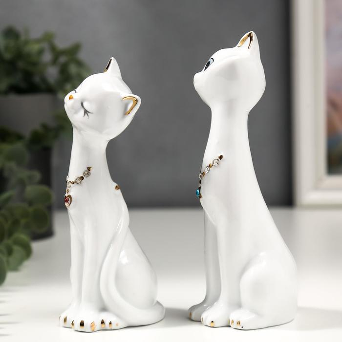 Сувенир Сувенир "Кошечки белые с цепочкой" (набор 2 шт) 15 см 14 см