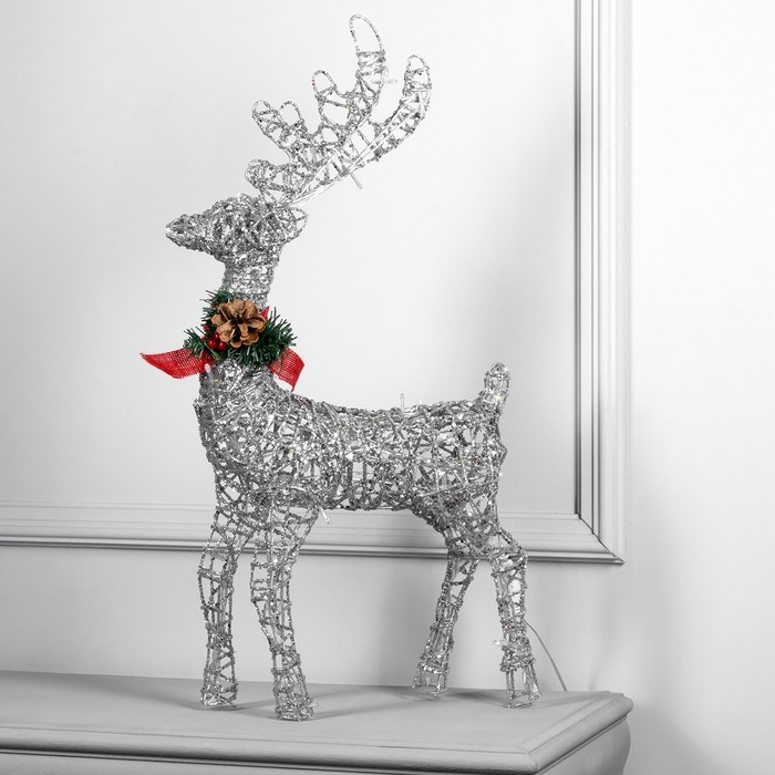 Светодиодная фигура «Олень серебристый», 35 × 60 × 10 см, металл, 220 В, свечение белое Светодиодная фигура «Олень серебристый», 35 × 60 × 10 см, металл, 220 В, свечение белое
