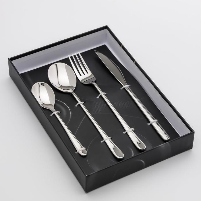 Столовые приборы из нержавеющей стали Magistro «Дина», 4 предмета, цвет серебряный Столовые приборы из нержавеющей стали Magistro «Дина», 4 предмета, цвет серебряный