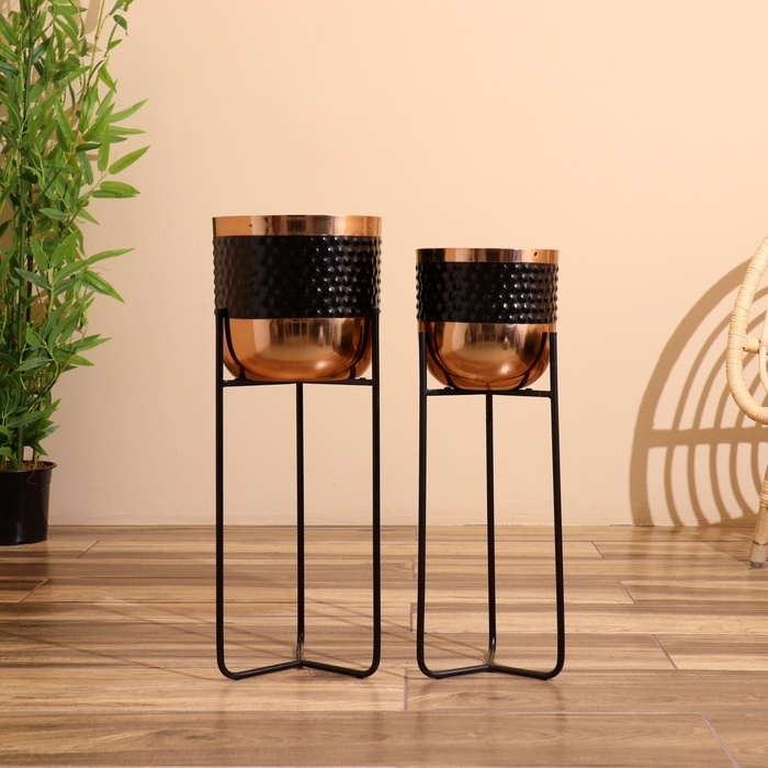 Кашпо на подставке  Кашпо на подставке "Слимо" металл (набор 2 шт), диаметр 24 и 19 см