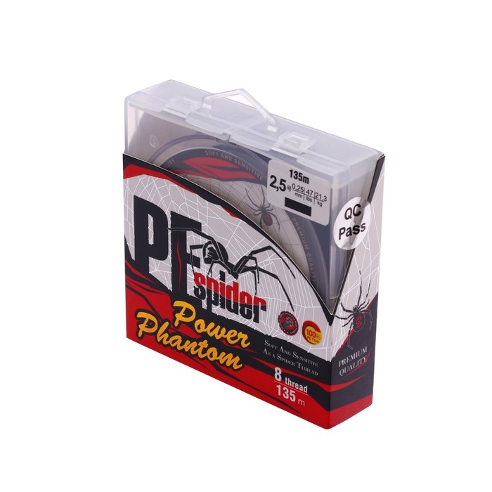 Шнур Power Phantom 8x, PE Spider, 135 м, темно-серый № 2.5, диаметр 0.25 мм, тест 21.3 кг Шнур Power Phantom 8x, PE Spider, 135 м, темно-серый № 2.5, диаметр 0.25 мм, тест 21.3 кг
