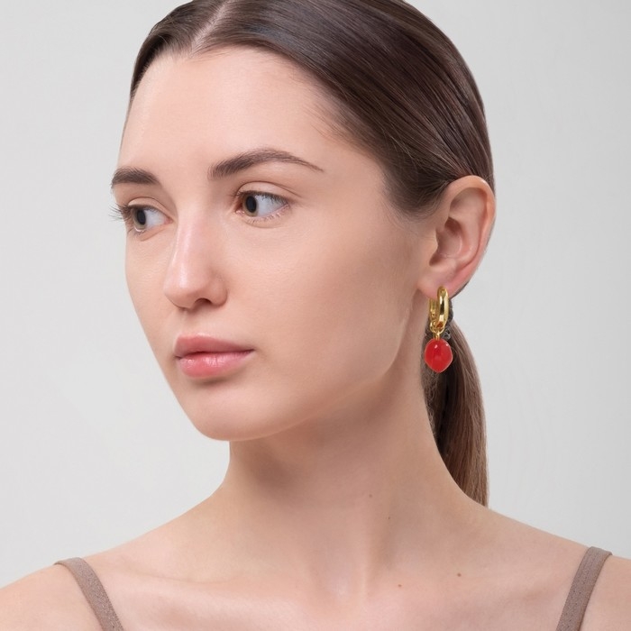 Серьги со съёмным элементом «Трансформер» сердечки, цвет красный в золоте Серьги со съёмным элементом «Трансформер» сердечки, цвет красный в золоте