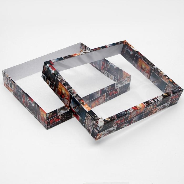 Новый год. Коробка сборная крышка-дно с окном, Новый год. Коробка сборная крышка-дно с окном, "Санта", 37 х 32 х 7 см.