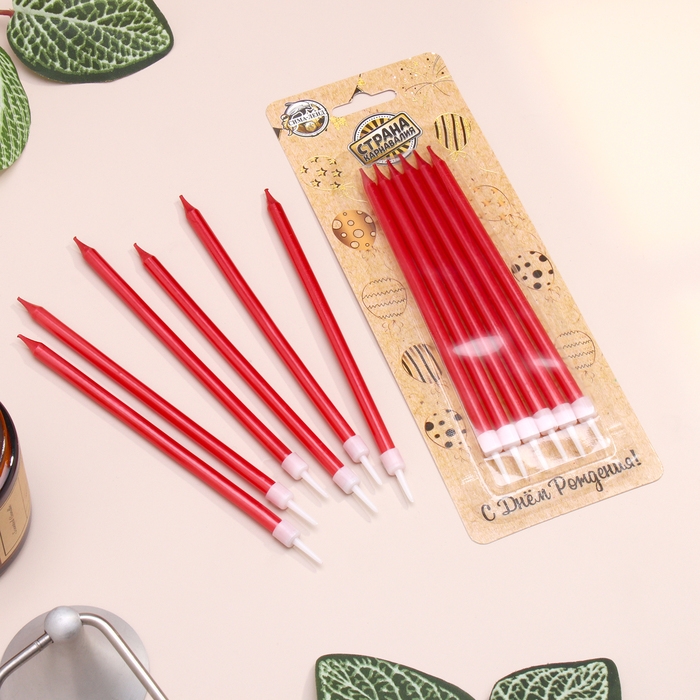 Свечи в торт Свечи в торт "Ройс", 6 шт, высокие, 12,5 см, рубиновый металлик