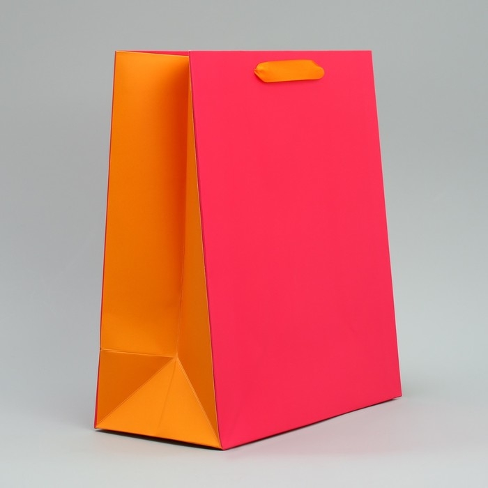 Пакет подарочный двухцветный, упаковка, «Розовый-оранжевый», ML 23 х 27 х 11.5 см